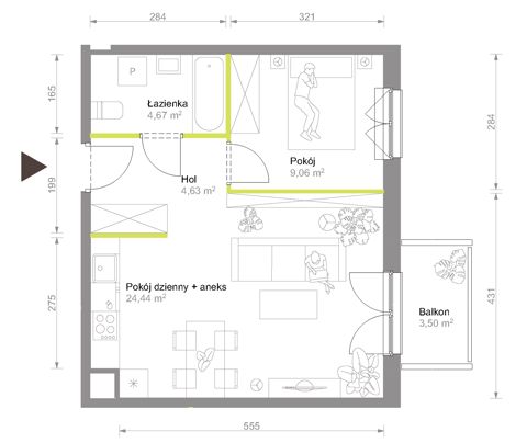 Plan 2 pok. 43m²