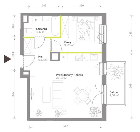 Plan 2 pok. 46m²