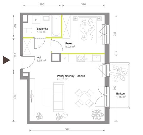 Plan 2 pok. 46m²