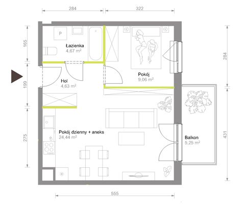 Plan 2 pok. 43m²