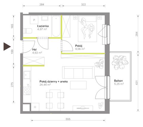 Plan 2 pok. 43m²