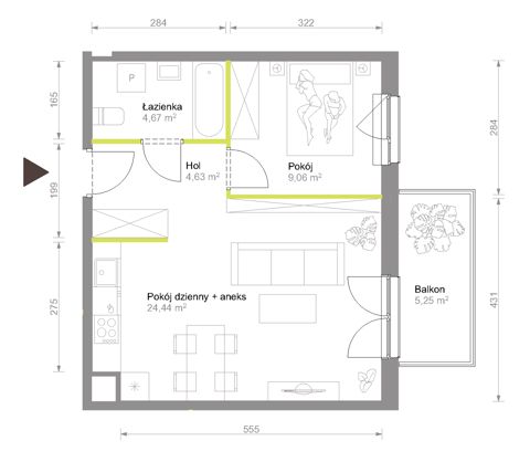 Plan 2 pok. 43m²