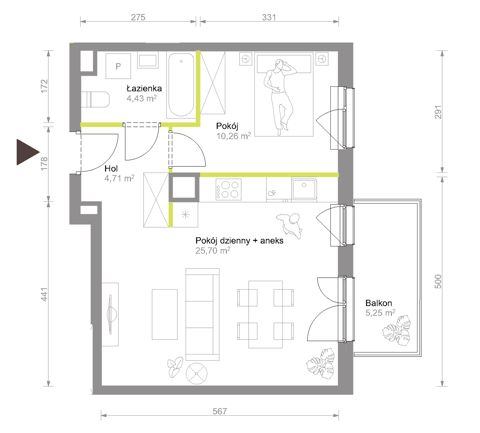 Plan 2 pok. 45m²