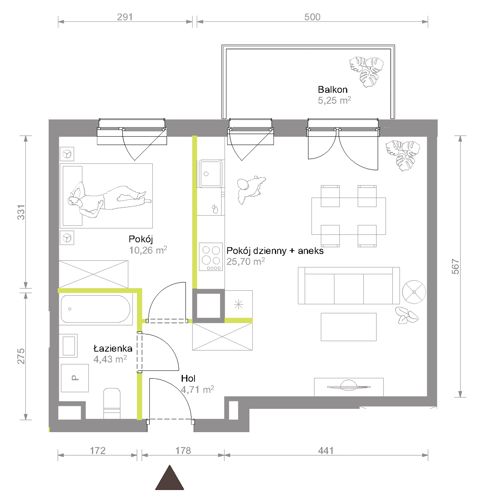 Plan 2 pok. 45m²