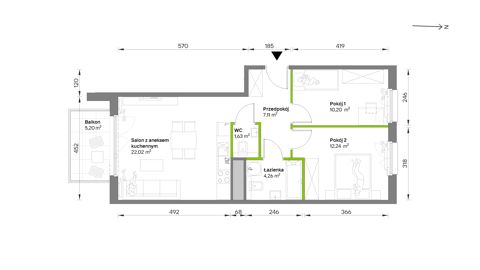 Plan 3 pok. 57m²