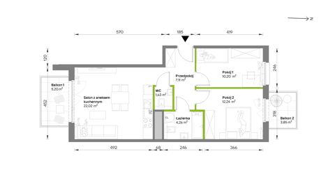 Plan 3 pok. 57m²