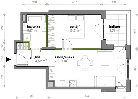 Plan 2 pok. 44m²