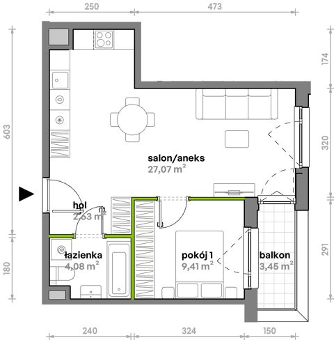 Plan 2 pok. 43m²