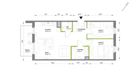 Plan 3 pok. 64m²