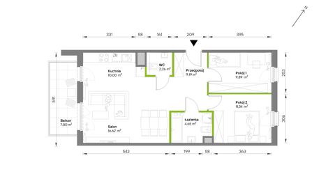 Plan 3 pok. 64m²