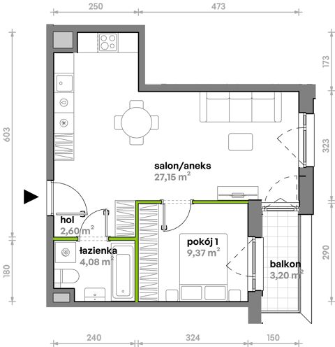 Plan 2 pok. 43m²