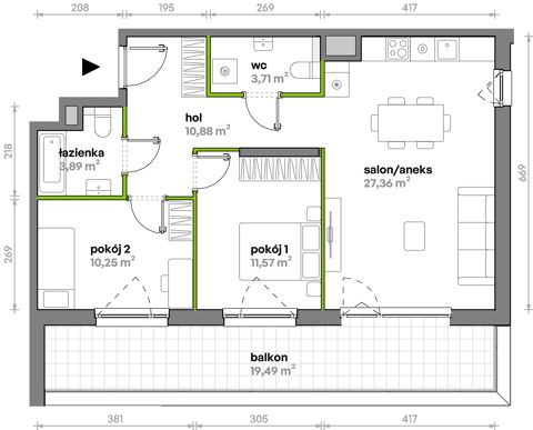 Plan 3 pok. 68m²