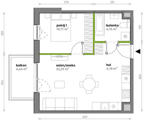 Plan 2 pok. 43m²