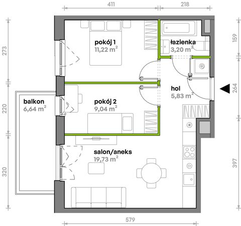 Plan 3 pok. 49m²