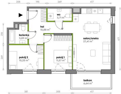 Plan 3 pok. 68m²