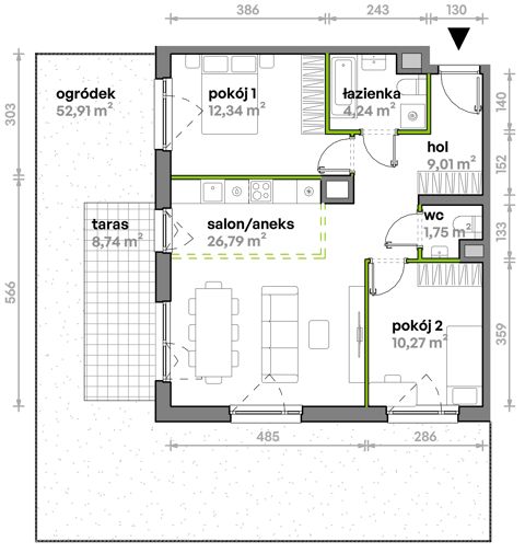 Plan 3 pok. 64m²