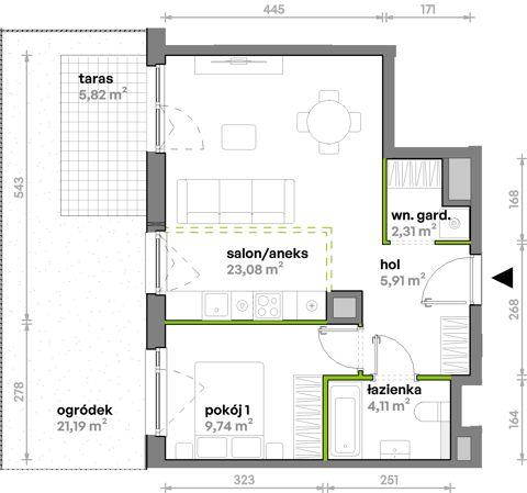 Plan 2 pok. 45m²