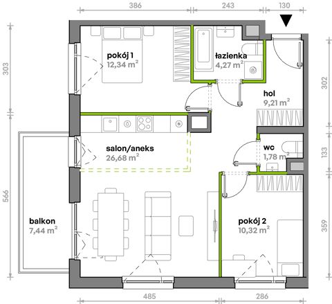 Plan 3 pok. 65m²