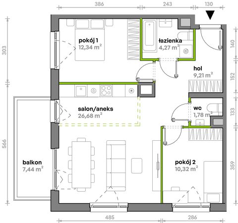 Plan 3 pok. 65m²