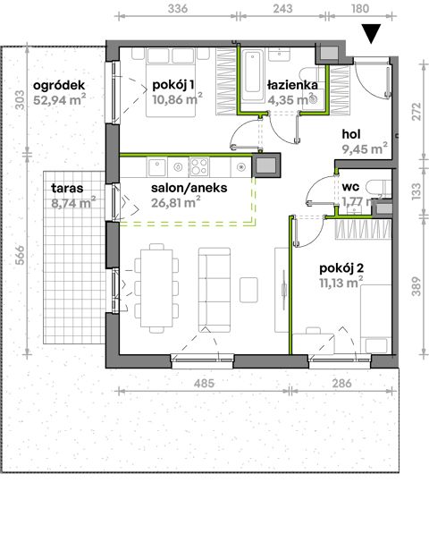 Plan 3 pok. 64m²