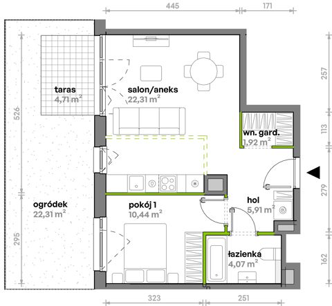 Plan 2 pok. 45m²