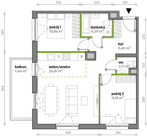 Plan 3 pok. 64m²