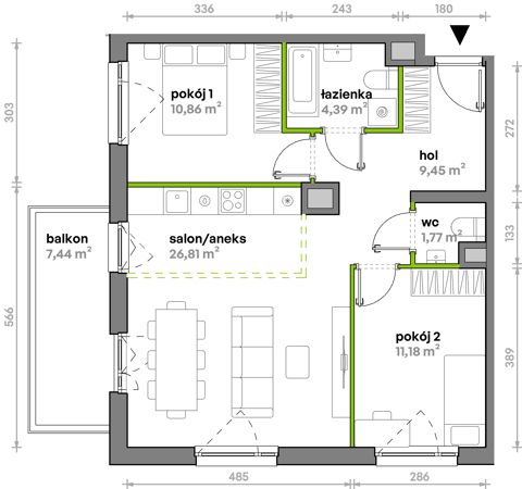 Plan 3 pok. 64m²