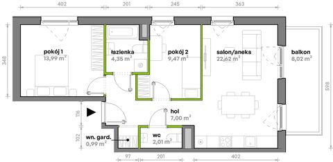 Plan 3 pok. 60m²