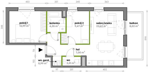 Plan 3 pok. 60m²