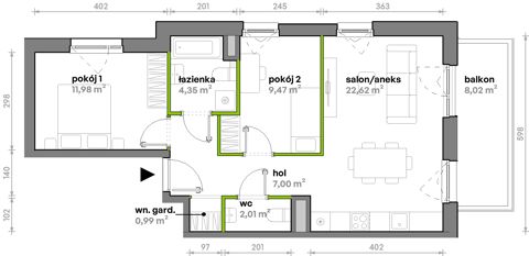 Plan 3 pok. 58m²