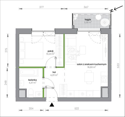 Plan 2 pok. 38m²