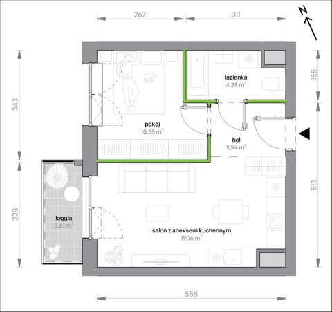 Plan 2 pok. 38m²