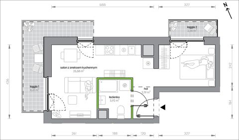 Plan 1 pok. 32m²