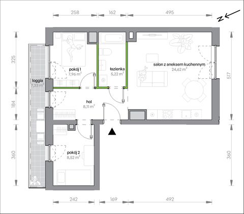 Plan 3 pok. 54m²
