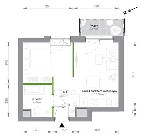 Plan 1 pok. 33m²
