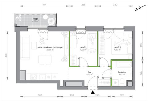 Plan 3 pok. 52m²