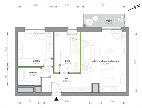 Plan 3 pok. 59m²