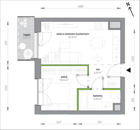 Plan 2 pok. 37m²
