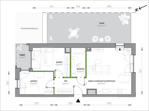Plan 3 pok. 57m²