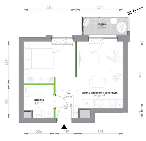 Plan 1 pok. 33m²
