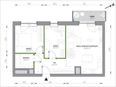 Plan 3 pok. 59m²