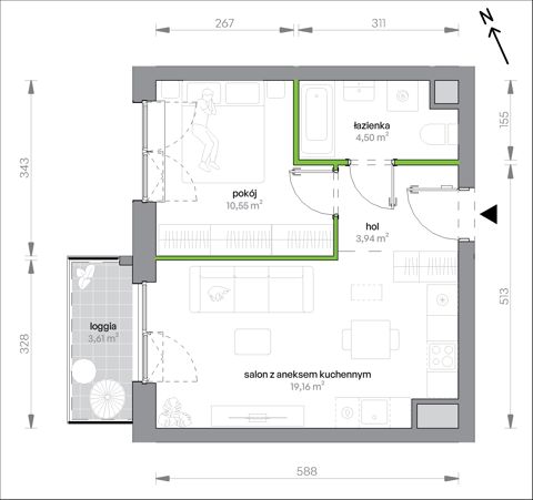 Plan 2 pok. 38m²