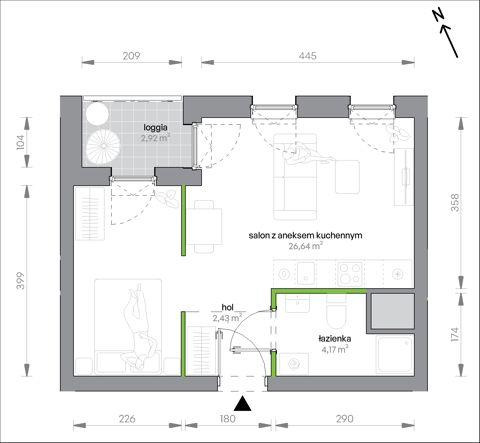 Plan 1 pok. 33m²