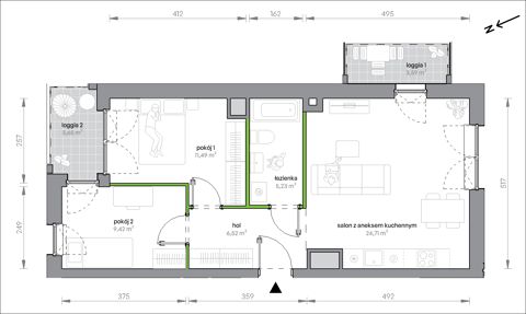 Plan 3 pok. 57m²