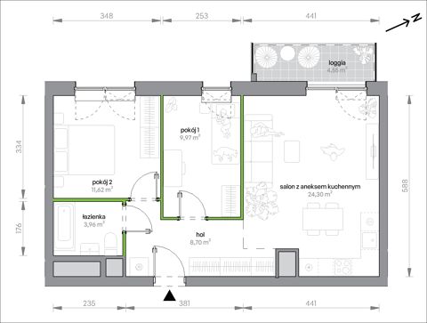 Plan 3 pok. 59m²