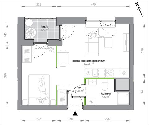 Plan 1 pok. 33m²