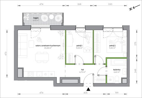 Plan 3 pok. 52m²