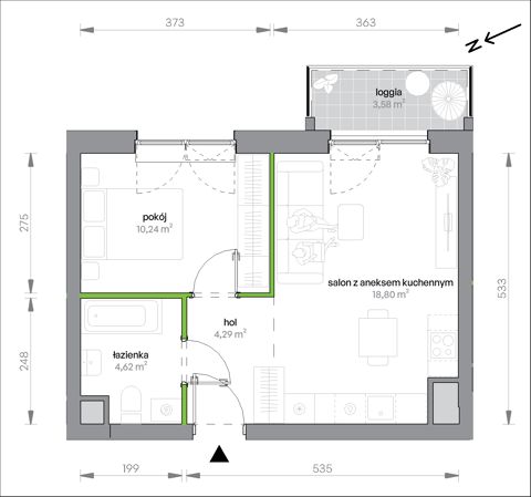 Plan 2 pok. 38m²
