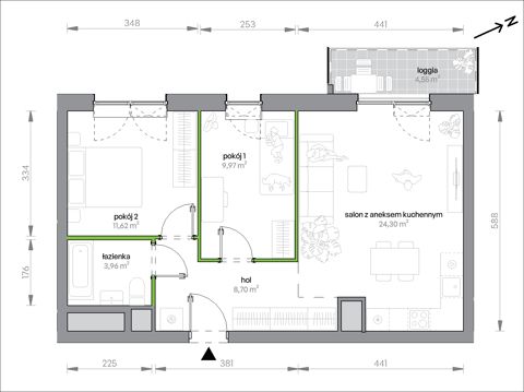 Plan 3 pok. 59m²
