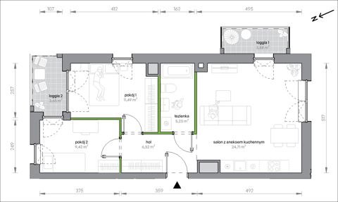 Plan 3 pok. 57m²